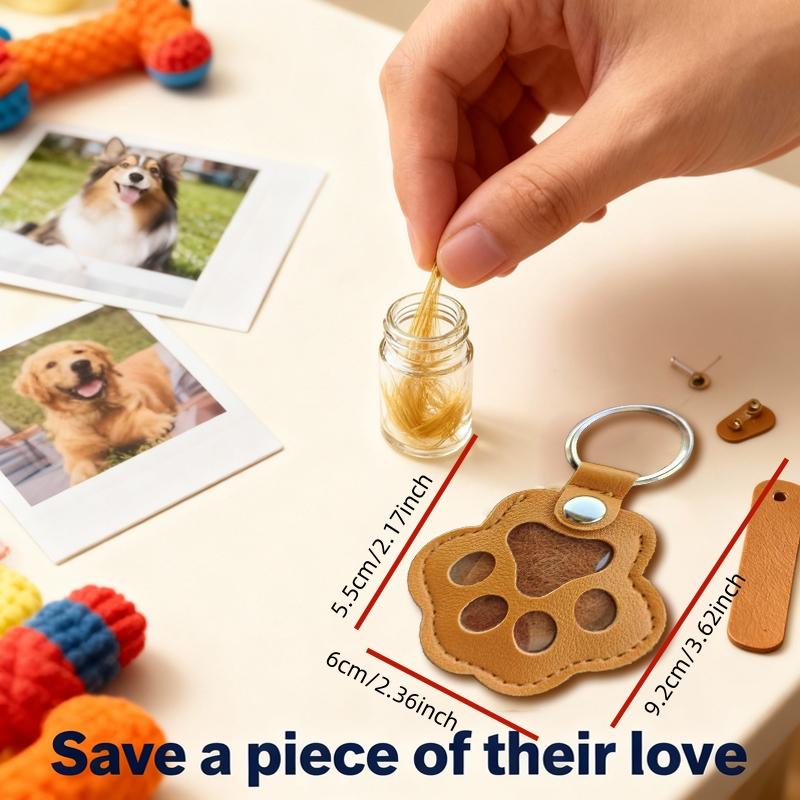 Pet Memorial Keychain Pet Hair, Nails & Photos | Cat & Dog Memory Holder,Dog Fur Storage Keychain, Cute Leather PawKeychain Pet Hair Keepsake Keyring, UniqueMemorial Collection Key chain, Pet Memorial Gifts for Bag Purse Paw Charm Key Holder