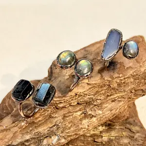 Natural Labradorite Adjustable Ring Vintage Copper Open Ring For Daily Wear Positive Energy Feng Shui Jewelry Gift For Women