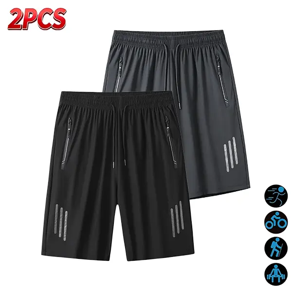 2-pack men’s high-stretch quick-dry athletic shorts, lightweight fitness running shorts with zippered pockets, gym training casual sports shorts