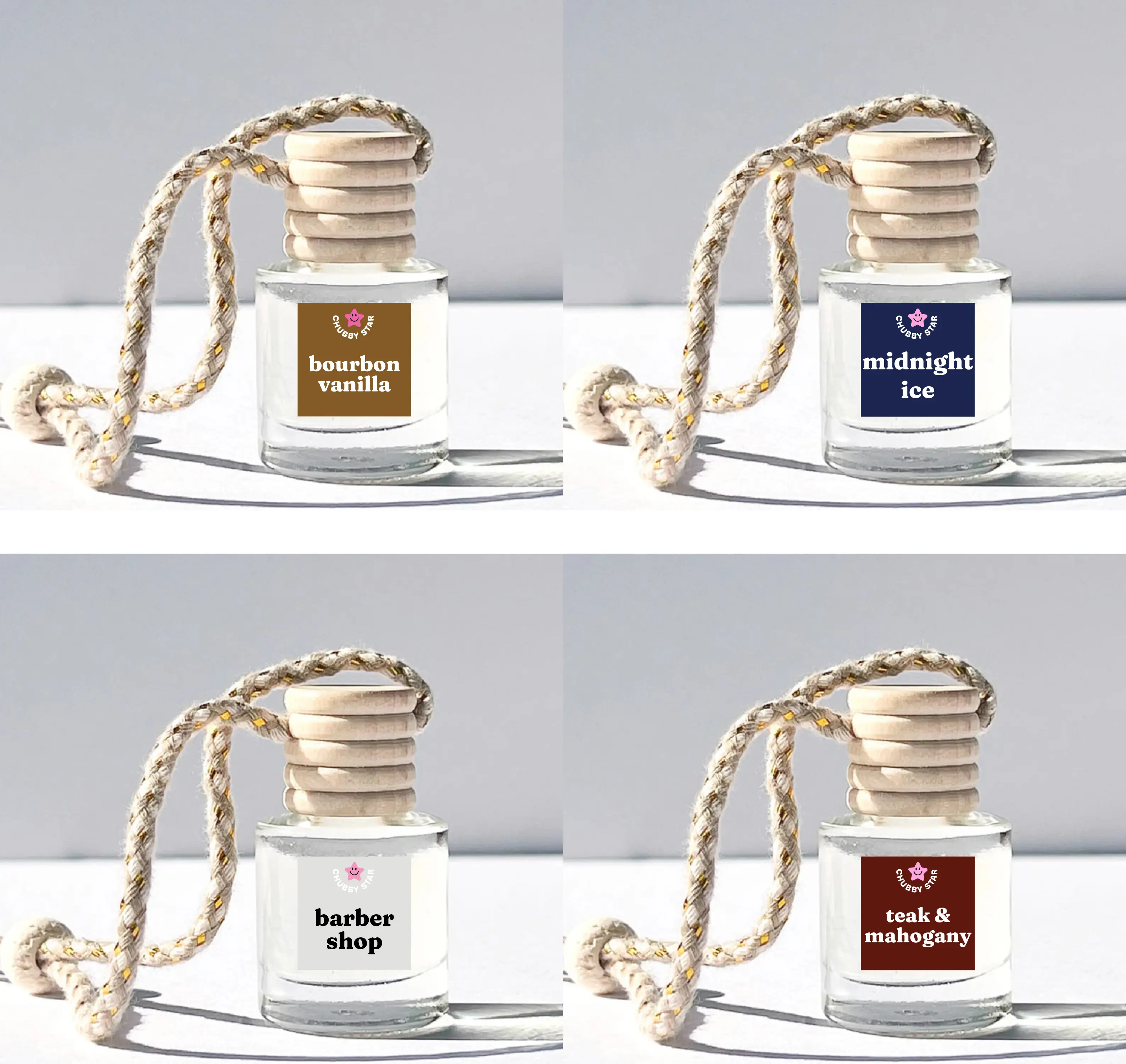 Masculine Scents 4 Pack - Scented Car Fresheners Bundle Set of Musky Masculine Scents - Bourbon Vanilla, Midnight Ice, Barbershop, Teak & Mahogany