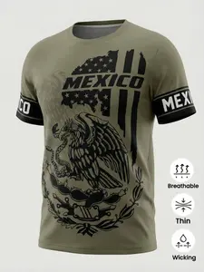 Men's Mexico National Team Short Sleeve T-Shirt Football Jersey, Colorblock Eagle Emblem, Breathable Quick-Dry Football Fanwear, Outdoor Sports & Daily Wear