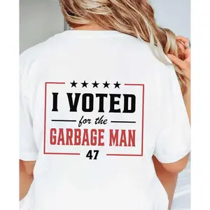 Garbage Man Women's Casual T-Shirt with Print Design, Summer Crewneck, Oversized Fit, Comfortable Baggy Style, White Shortsleeve Loose