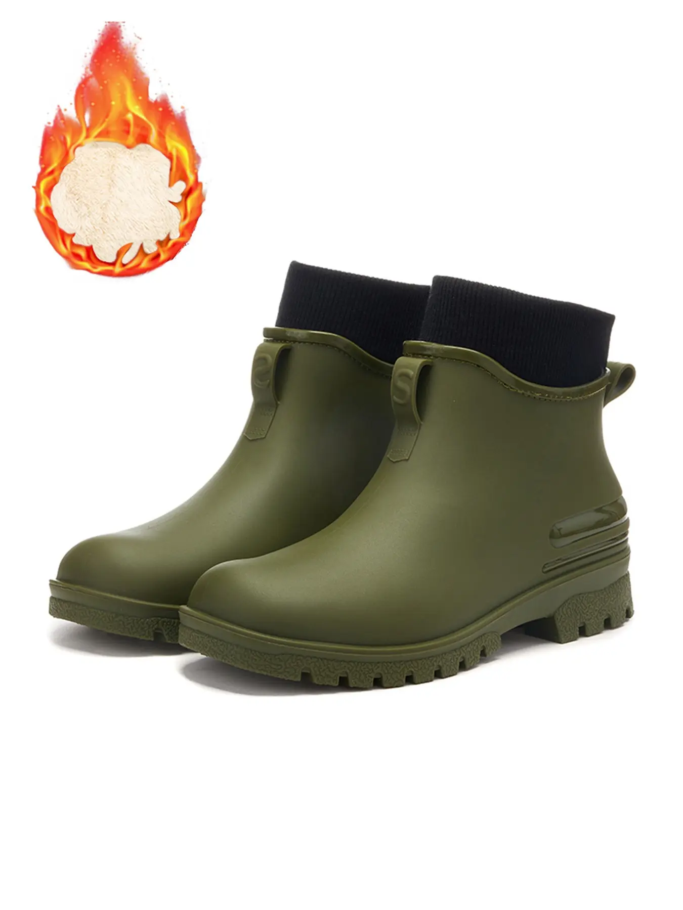 Women's Mid-Calf Fleece-Lined Warm Rain Boots, Thick Anti-Slip Waterproof Shoes for Spring Rainy Commutes, Casual Soft Dual-Layer Design