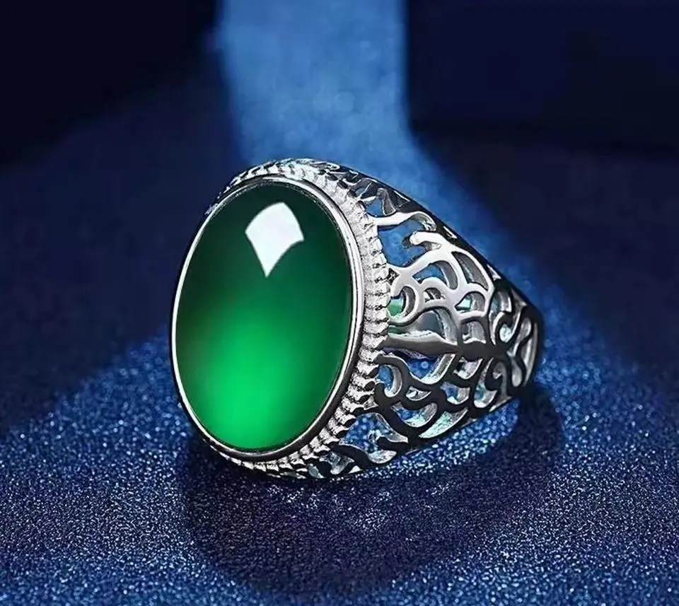 Men's Two Tone Red Geometric Domineering Ring Cross maker Green Ring Elegant Glittering Ring Teardrop Bridal Rings