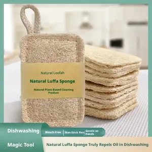 5pcs Natural Loofah Dish Sponge Scrubber, Oil-Proof Dish Brush, Reusable Non-Stick Cleaning Cloth, Kitchen & Bath Use, Home Cleaning Supplies