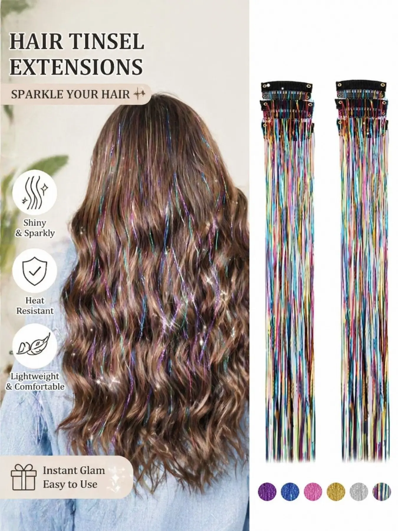 12 Pieces Hair Accessories Set, Colorful Glitter Clips, 20 Inch Heat Resistant, Sparkling Fairy Hair Accessories for Women Girls Kids, Glitter Hair Extensions