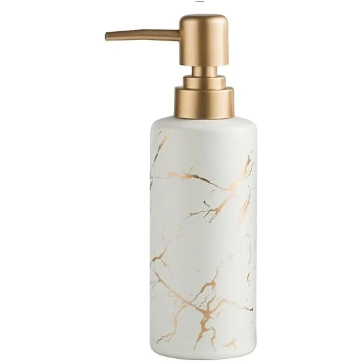 Compact Size 250ml Marble Pattern Gold Ceramic Soap Dispenser - Rust-Free Pump, Contemporary Daily Use for Bathroom or Kitchen (White), 250 Ml