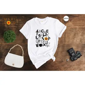 Cute Alphabet Halloween Teacher Costume, Halloween Teacher T-Shirt, Kindergarten Teacher Tee, Halloween Party Teacher Shirt