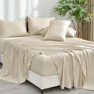 6PCS 100% Rayon Derived from Bamboo_ King Size, Cooling for Hot Sleepers, Wider Elastic Band  16" Deep Pocket, Silky  Pillowcase, Natural