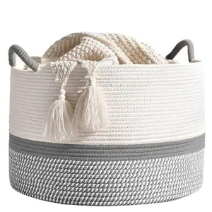 Extra Large Cotton Rope Basket  with Handles,Woven Baskets for Laundry and Room, Toy,Room organization products