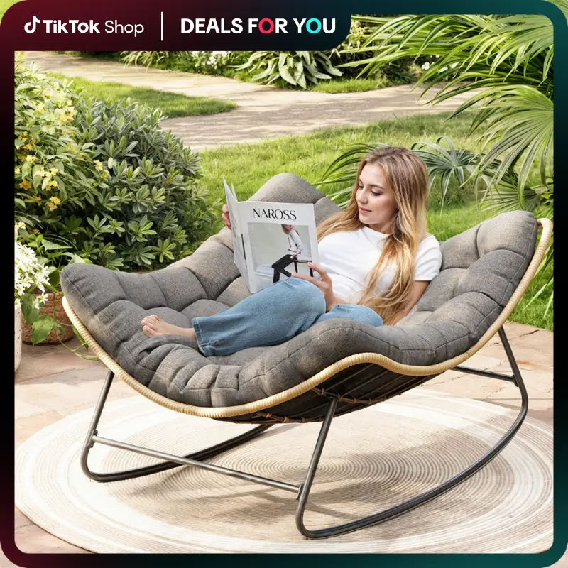 UDPATIO Rocking Outdoor Chair Tanning Chair with Oversized Cushion for Garden Luxury Lounge Relax Leisure Relaxation grand patiorockingchair patio roc