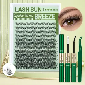 Lashsun Spider Breeze Lash Clusters Kit, Wispy Natural Eyelash Clusters D Curl 8-16mm Cluster Eyelash Extensions Reusable Individual Lashes with Invisible Band for DIY at Home, Kit with Bond&Seal Tweezers