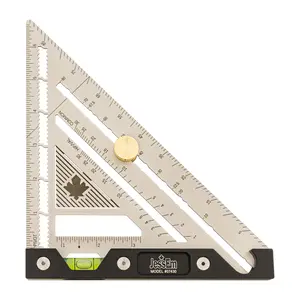 Jessem 07430 Quick Angle Square – Durable 1/16” Stainless Steel Imperial Square with Built-in Level, Non-Slip Flex Grip, Adjustable Angle Stop, Preset Detent Angles & Laser-Etched Markings