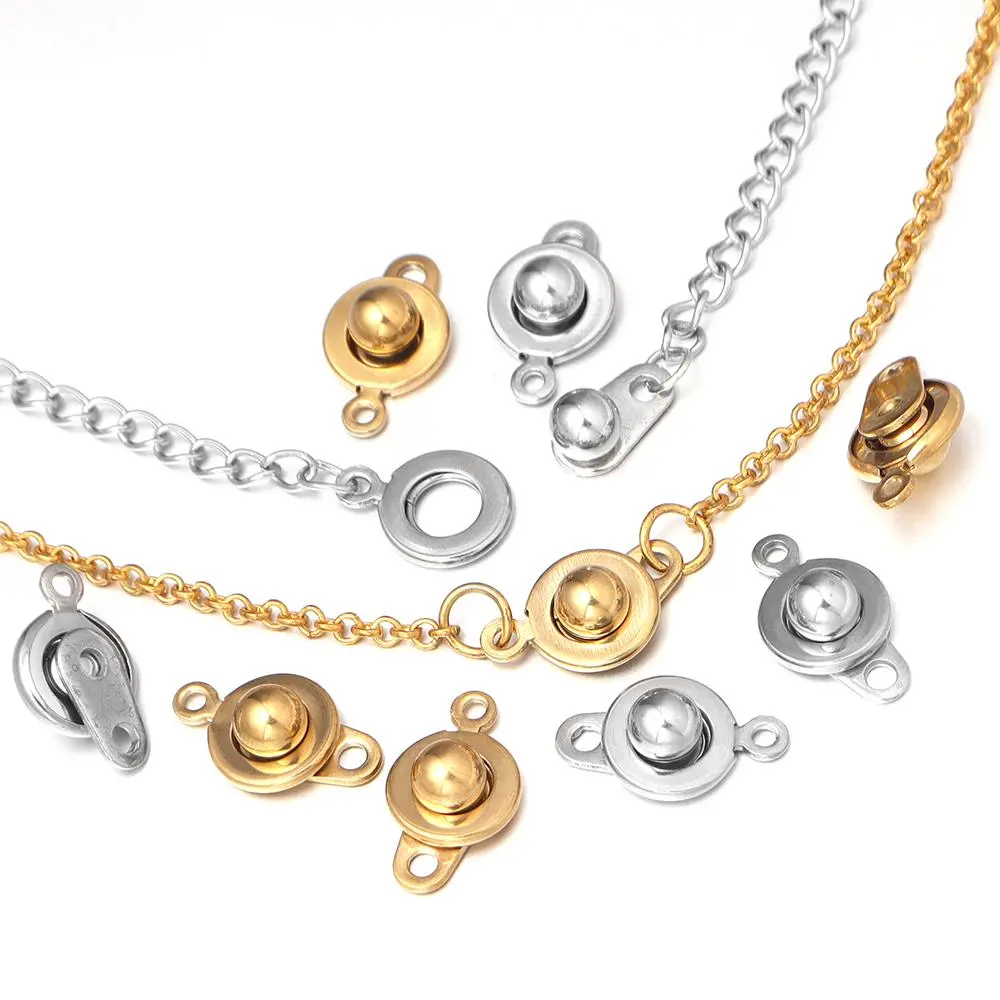 2pcs Stainless Steel Snap Clasps Buttons Jewelry Connector Fastener For DIY Necklace Bracelet Craft Jewelry Making Accessories
