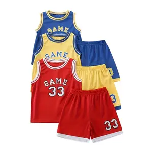 6-piece children's basketball suit, boys' and girls' jerseys, ball pants suit, digital letter printed summer lightweight basketball vest and shorts.