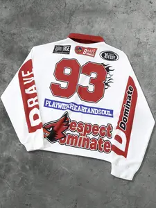 Retro Colorblock Long Sleeve Polo Jersey - Loose Fit Graphic Streetwear Sweatshirt with Sporty Collar, Premium Heavyweight Oversized Tee for Skateboarding & Daily Streetstyle Athletic Fashion Activewear