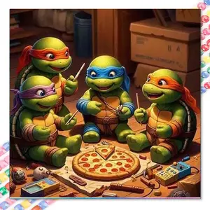 5D DIY Full Drill Round Diamond Painting - Diamond Painting Kit Ninja Turtles Mosaic Canvas DIY Wall Art, Home Wall Decoration