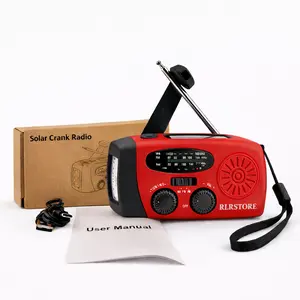 Red Emergency Radio Crank Solar Hand Weather 2000mAh Power Bank Charger Flash Light