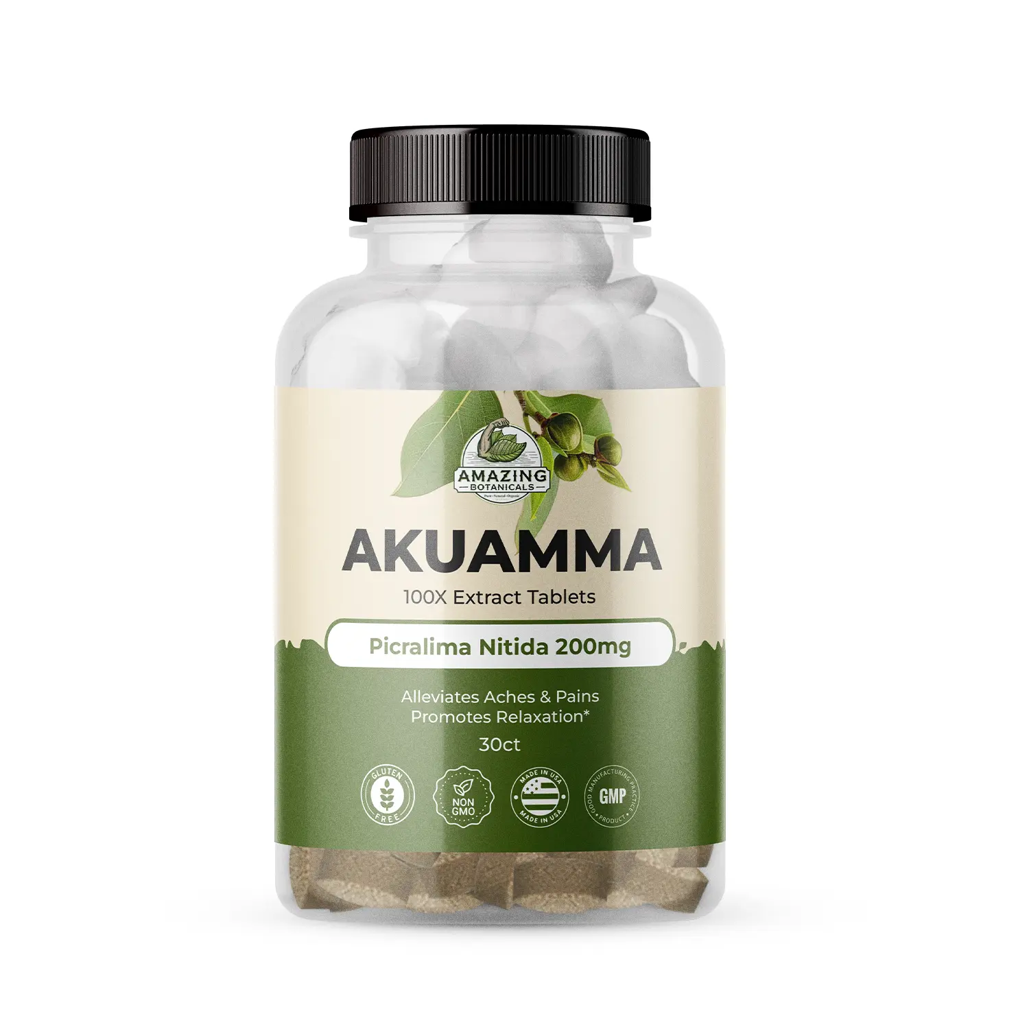Amazing Botanicals Akuamma Extract Tablets - 200mg Herbal Dietary Supplement, 100X High Potency, 20000mg Herbs Equivalent, Stress Relief & Calm Support for Adults, No Artificial Flavor