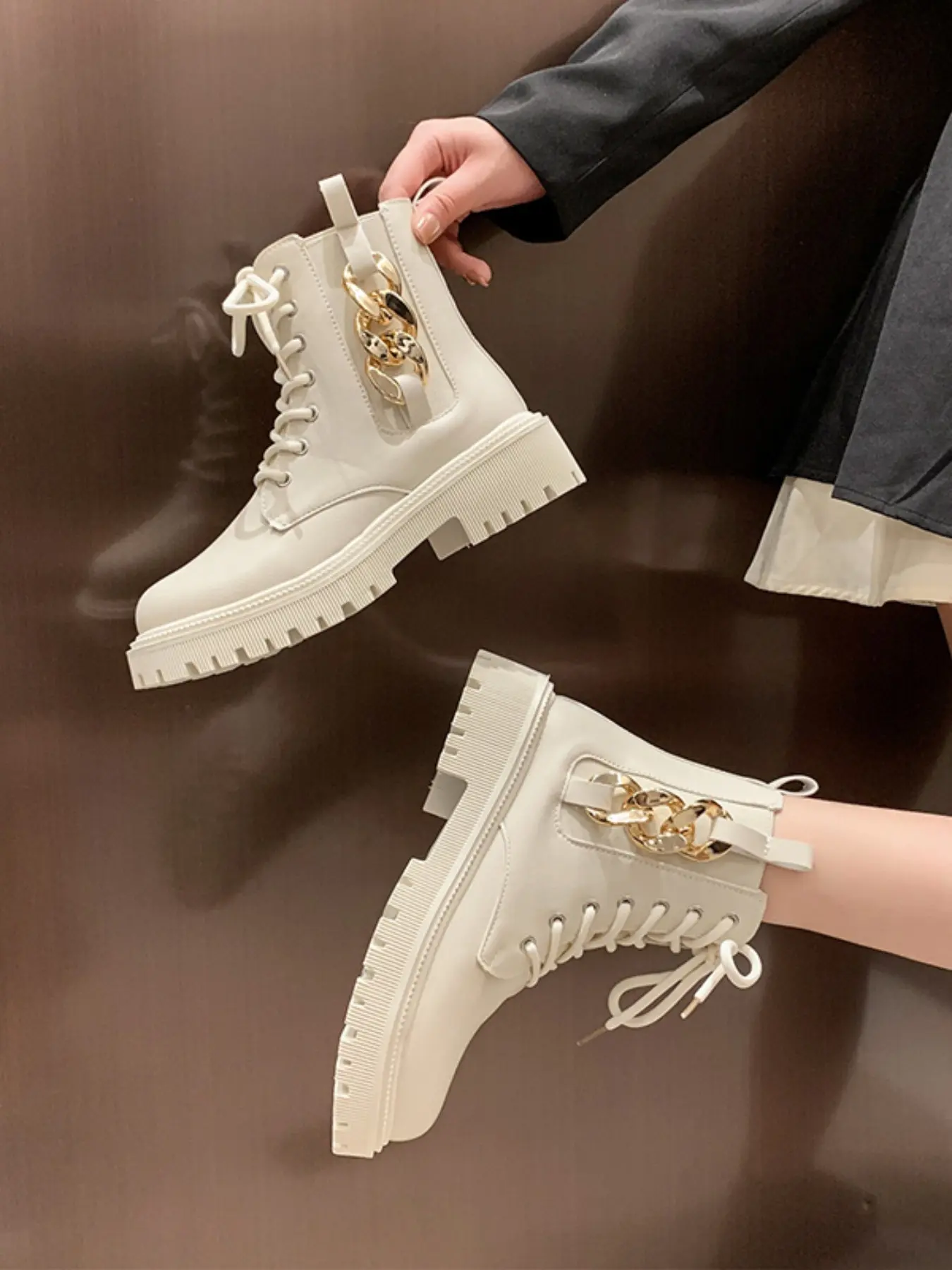 Women's Chain Boots, Ankle Height Short Booties, Trendy Winter Footwear, Casual Fashion Shoes for Women