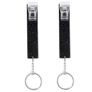Card Grabber Card Clip For Long Nails, Cute Acrylic Debit Bank Card Grabber Keychain with Pom Pom Ball and Plastic Clip For Women(Pair Black)