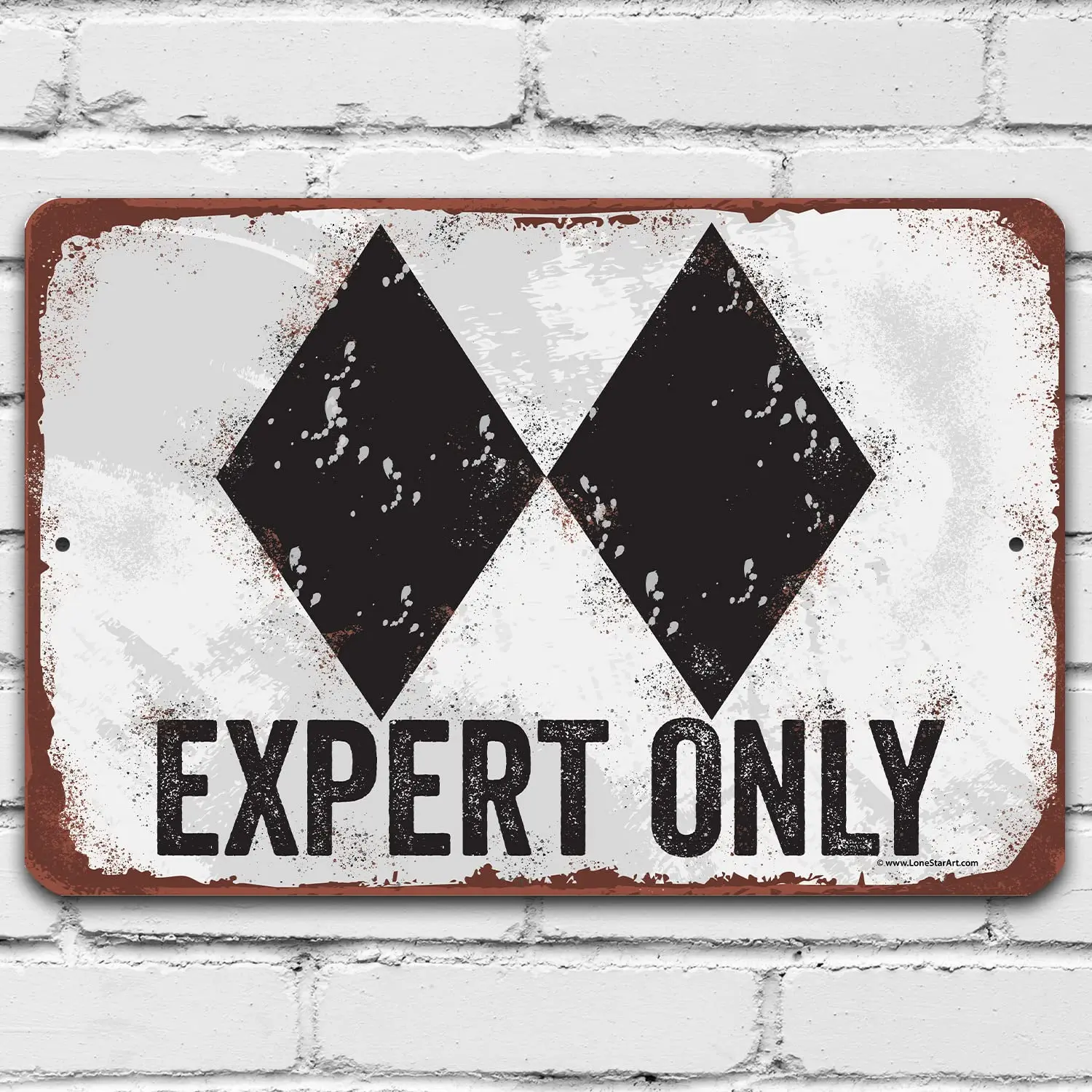 Vintage Ski Signs - Expert Only Double Black Ski Slope - Great for Mountain Cabin Ski Lodge, Winter Sports Decorations, Classic Gift for Skiers, 8x12 Indoors/Outdoors Durable Rustic Metal Sign