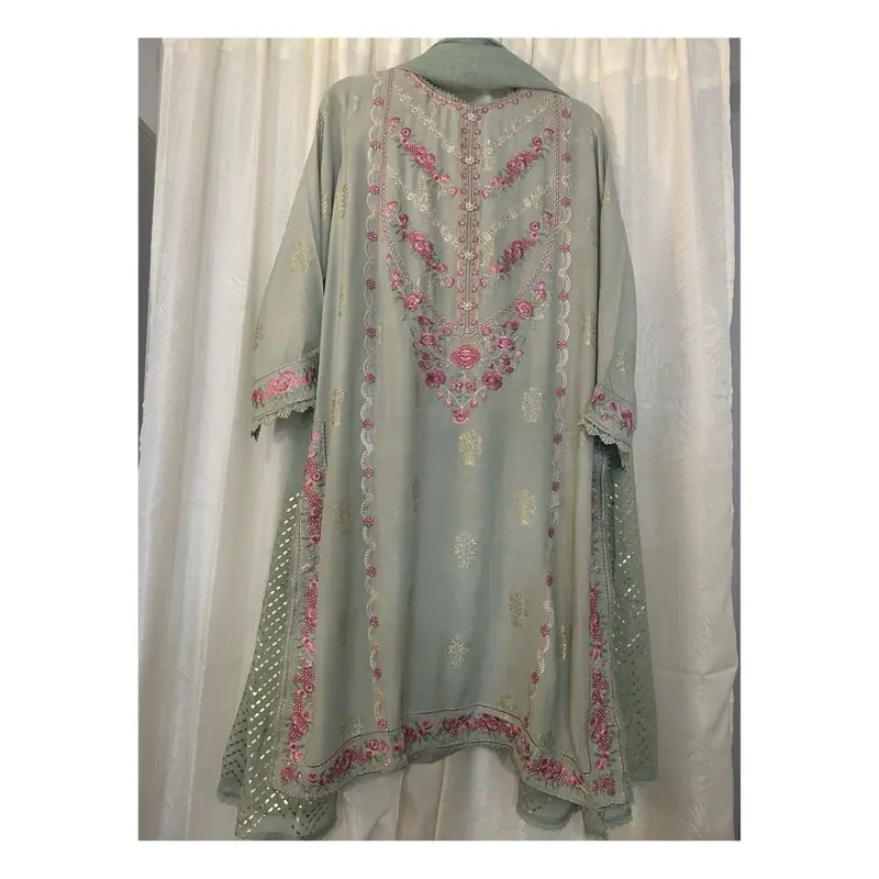 3 piece raw silk Embroidered Pakistani/Indian/Eastern Suit
