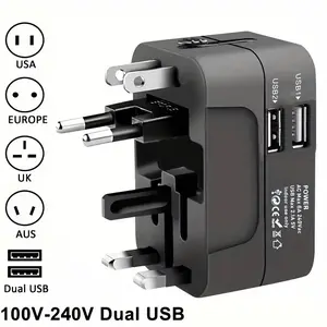 Universal AC power adapter with dual USB charging ports, universal travel plugs and sockets, US AC power adapter universal travel adapter
