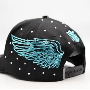 Gorra B Angel Black/Bue Crystals with Teal Wings and Silver Studs for Stylish Outfits