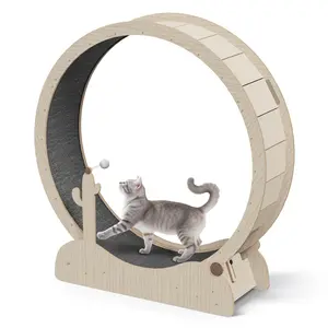43" Large Solid Wood Cat Exercise Wheel, Pet Safe Running Treadmill with Safety Lock Feature, Minimized Gap Design for Indoor Use, Natural Finish, Paw Secure