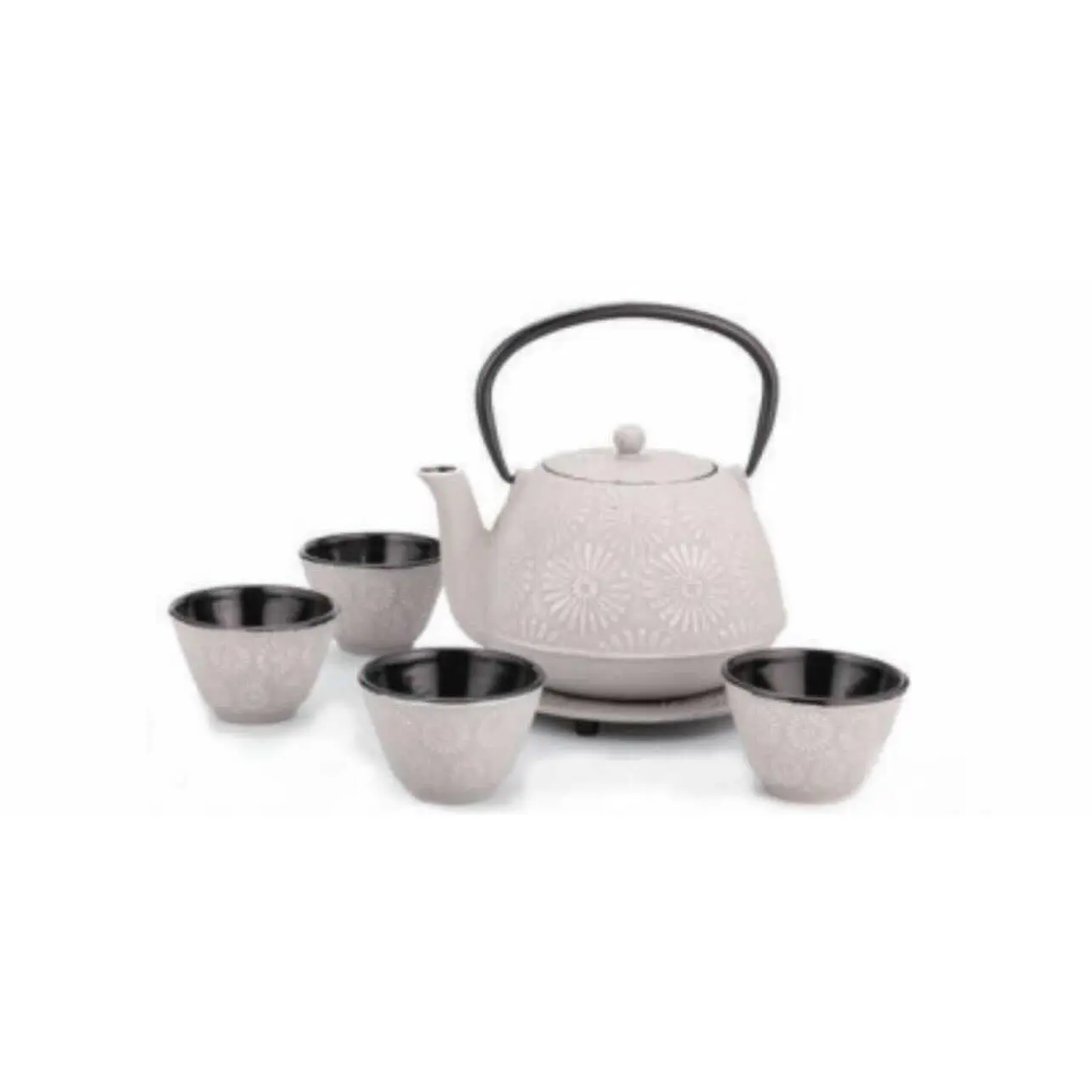 Vintage White Cast Iron Tea Pot 6-Piece Set