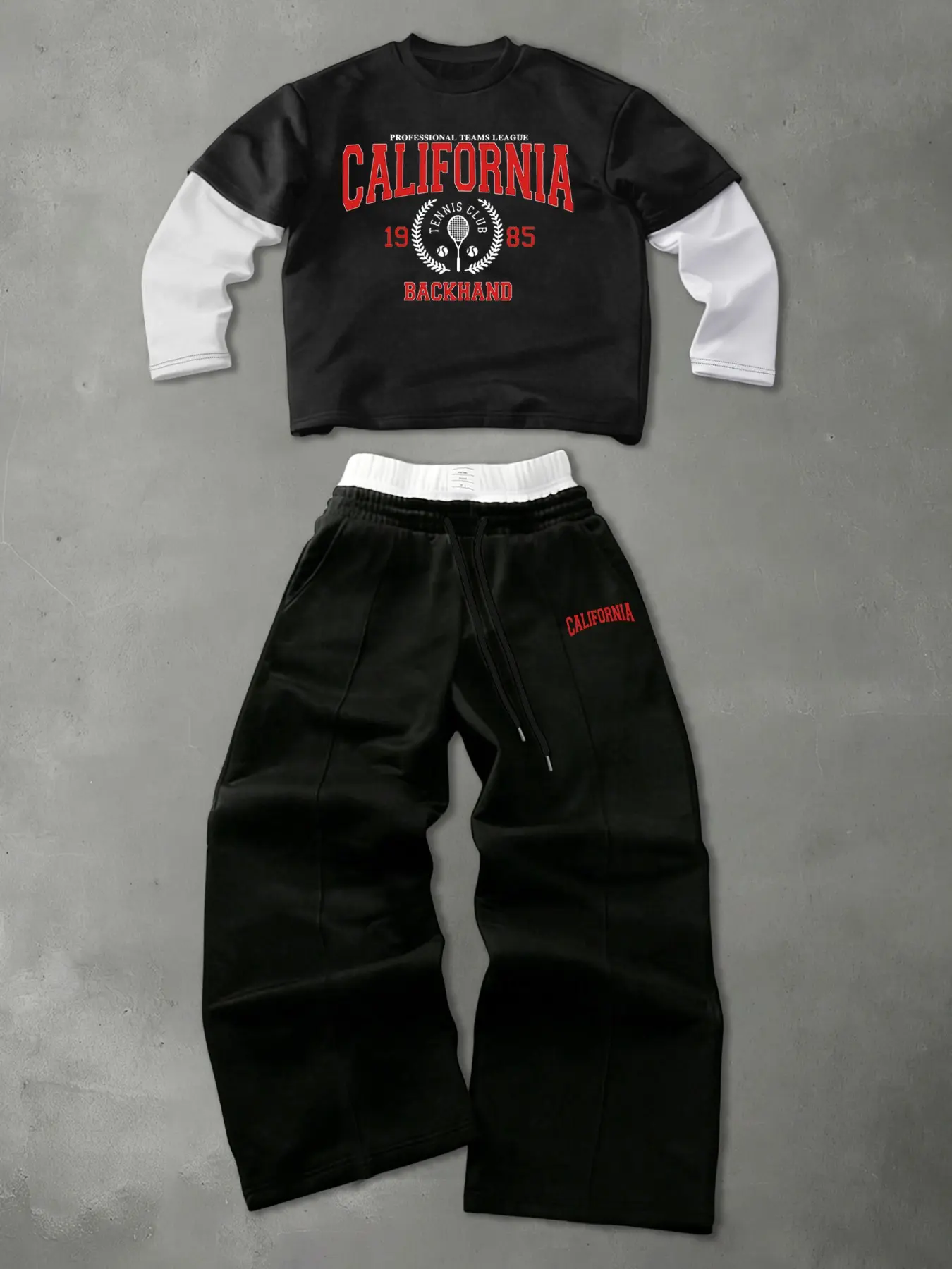 Men's two-piece fitted set, Casual sport set, including a graphic printed long-sleeved T-shirt and trousers, featuring letter and small pattern prints, is suitable for everyday wear, vacations, and outdoor activities