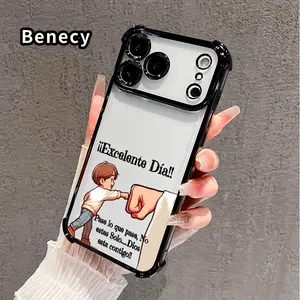 Positive Day Greeting Pattern Phone Case for iPhone 17 Pro Max 16 15 Plus Air 14 13 12 11 E Electroplated Cover with Airbag Shockproof Soft Silicone Casing