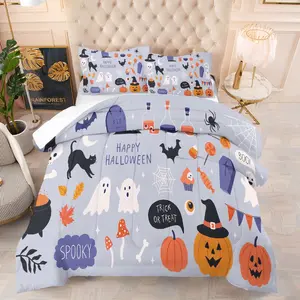 Halloween Horror Monster Pattern Quilt, containing 1 quilt and 1 or 2 pieces without core pillowcases, suitable for home or dormitory decoration