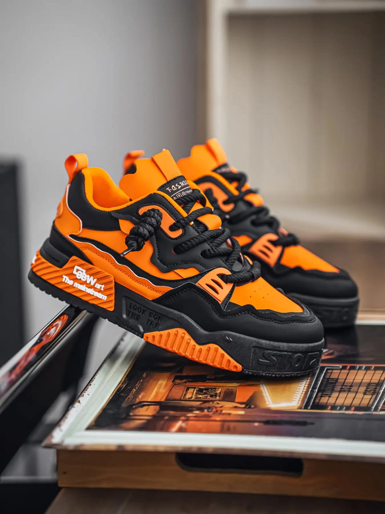 Men's Fashion Casual Shoes Wave Texture Thick Sole Sneakers, Thick Soled Trainers, Trendy Street Style Skateboard Shoes, All Season Daily Wear