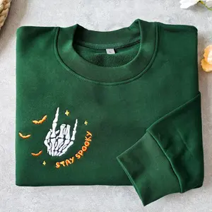 Skeleton Halloween Sweatshirt,Skeleton Hand Halloween Embroidered Sweatshirt,Skeleton Shirt Women,Fall Apparel,Fall Clothing,Autumn clothing QM