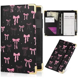 Leather Server Book For Waitress with Zipper Pockets Pen Holder Fit Apron Check Presenter Restaurants