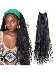 4 Packs 18Inch/45.72 cm Crochet Boho Faux Locs Braids - Knotless Pre-Looped Synthetic Hair Extensions, Bohemian Goddess Braids with Voluminous Curls for Women, Low Maintenance & Natural Look , Stylish Updo Accessory, Easy Install Hairpiece