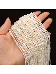Natural freshwater pearls, 0.08 - 0.1 inches in diameter, in round shape. DIY jewelry making kit, suitable for necklaces, bracelets, earrings - handicraft materials. Includes 14.17 inches of pearl string for jewelry making and glass beads.