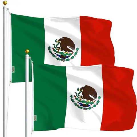 Mexico Flag 3x5 Ft 2-Pack Printed Polyester By G128, Single Sided, Not Embroidered
