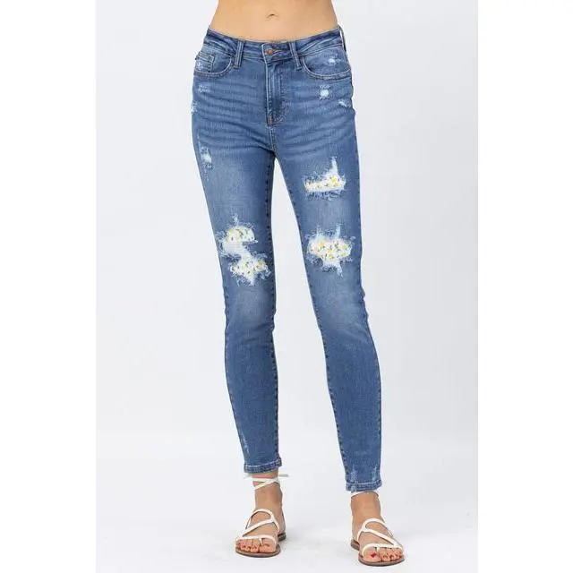 High-Waist Skinny Lemon Patch Jeans