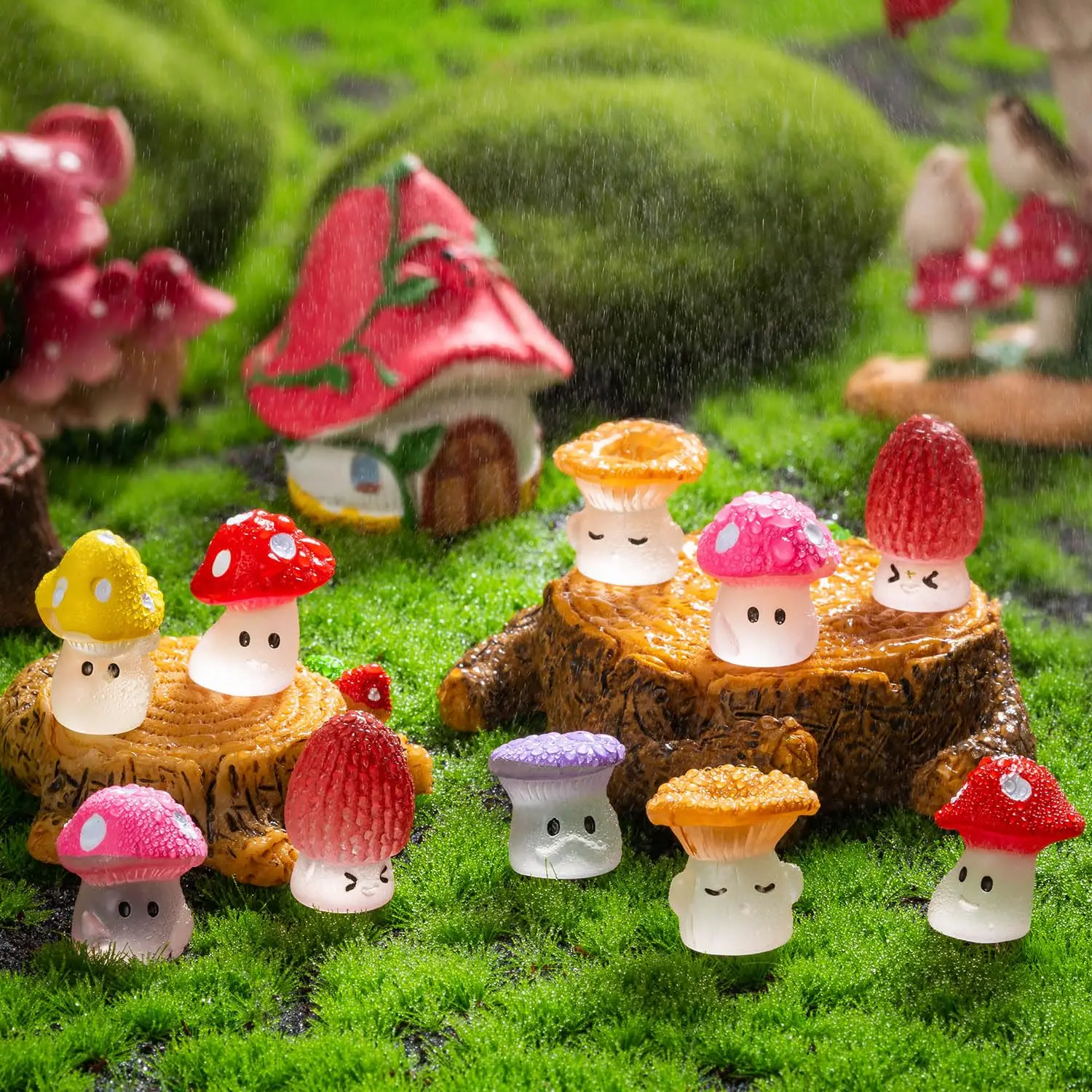 12/24pcs Mini Mushrooms DIY Toy, Cute Resin Tiny Mushrooms Statue, Fake Miniature Mushroom Figurines, Decorative Fairy Garden Terrarium Decor