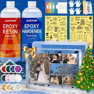 Janchun DIY Resin Picture Frames Kit - 16 oz Epoxy Resin Mold with Photo Frame & Word Stickers - Gift for Birthday Wedding Graduation Halloween Christmas