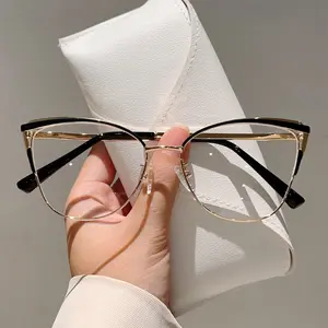Cat's Eye Plain Face Advanced Anti-blue Glasses Metal Frame Business Office Can Be Equipped with Degree Flat Glasses