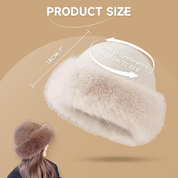 omens Winter Faux Fur Bucket Hat, 2025 New Warm Plush Fluffy Furry Mink Hats Thick Fisherman Cap for Girls Women