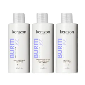 Brazilian Keratin Straightening Treatment Kerazon Buriti Liss Collagen Pro KIT - Enriched with Vegan Collagen & Shea Butter for All Hair Types, Made in Brazil