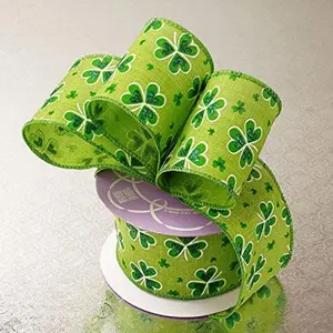 St. Patrick's Day Shamrock Wired Ribbon - Woven Fabric - 2 1/2" Wide X 10 Yards (563282501)