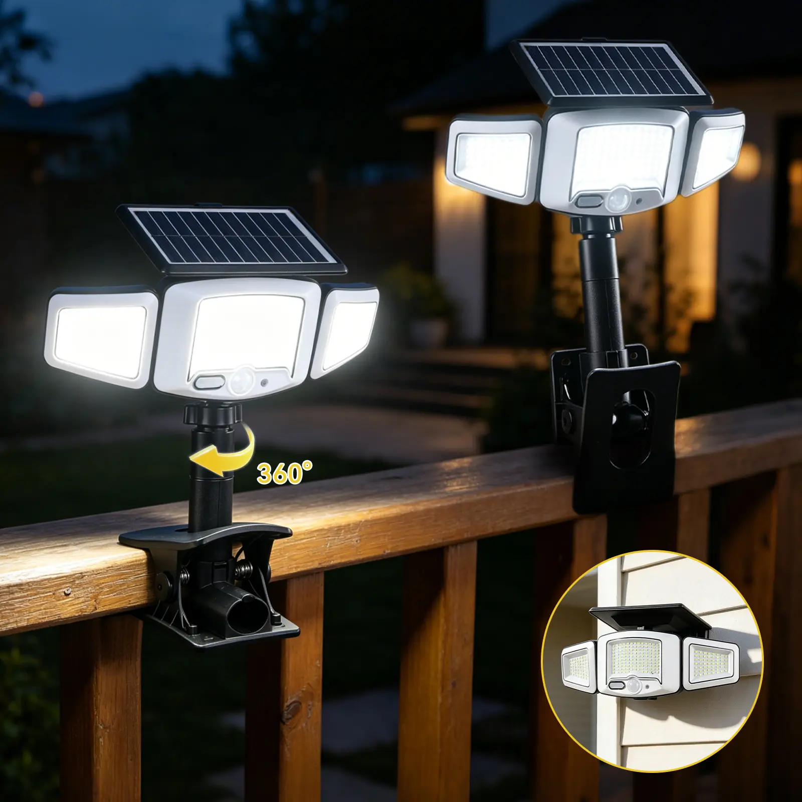 FABSTYL Solar Motion Sensor Lights - USB Charging, 4 Lighting Colors, Adjustable Flashlight, Remote Control, Waterproof - Home Security & Decking & Patio Outdoor Lighting, Decking & Patio Lighting