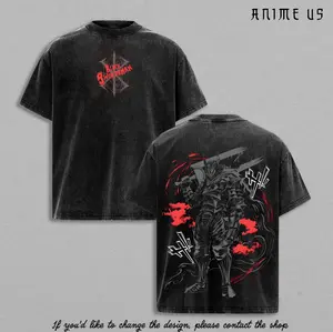 Guts Black Swordsman Vintage Washed Oversized T-Shirt –Berserk Anime Inspired Graphic Tee, Guts Greatsword Art Shirt, Washed Cotton Streetwear, Unisex Casual Top, Gift for Berserk Fans