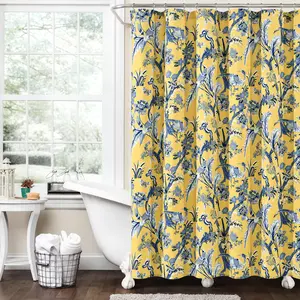 Lush Décor Dolores Shower Curtain 72"W x 72"L - Floral Peacock & Leaf Design - Maximalist Bathroom Decor - Soft Microfiber Fabric - Easy Installation